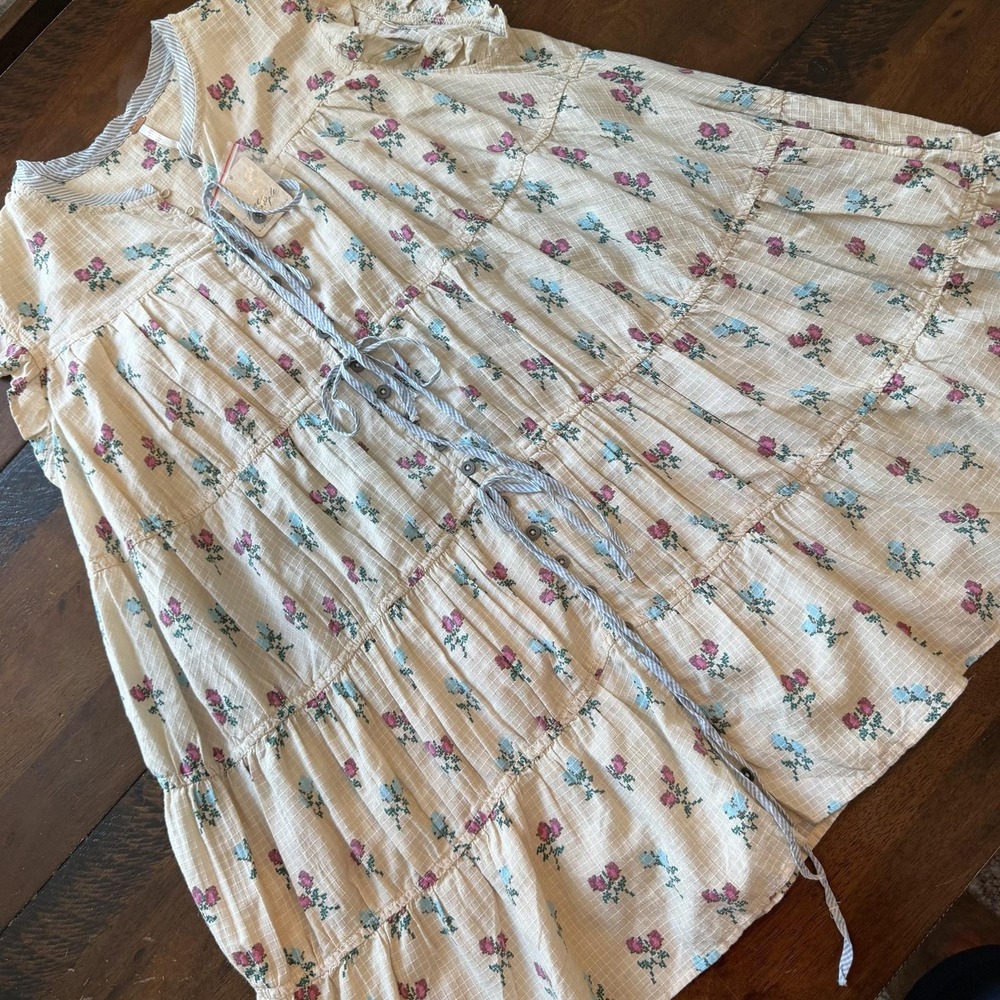 Free People Dress Womens Small White Floral Flutter Sleeve Boho Ruffle OB2142452